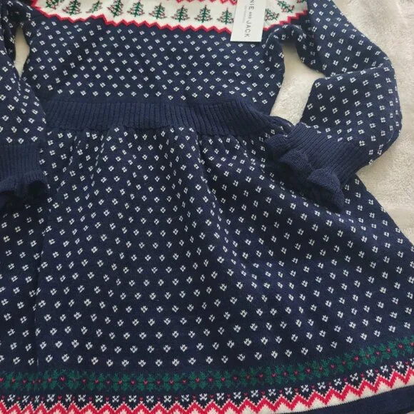 New Janie & Jack Navy Blue Patterned Fair Isle Sweater Dress. - Picture 6 of 6